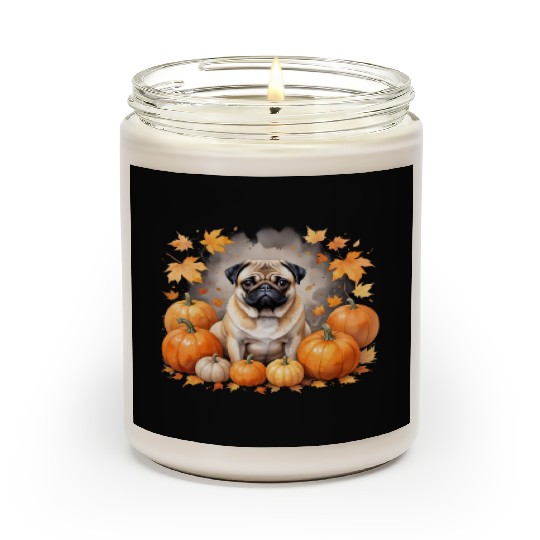 Pug Pumpkin Thanksgiving Fall Halloween Dog Lover Scented Candles