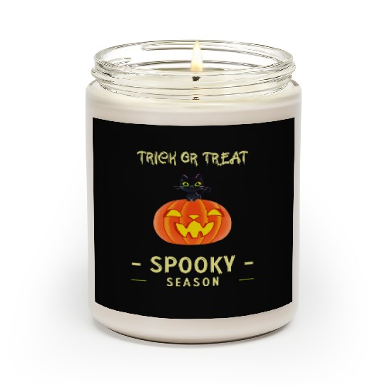 Spooky Season Trick or Treat Cat on Pumpkin Scented Candles
