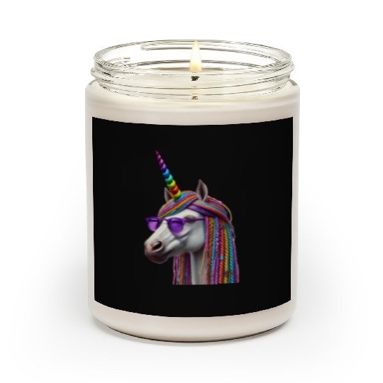 Rainbow Unicorn with Braids and Sunglasses Swag Scented Candles