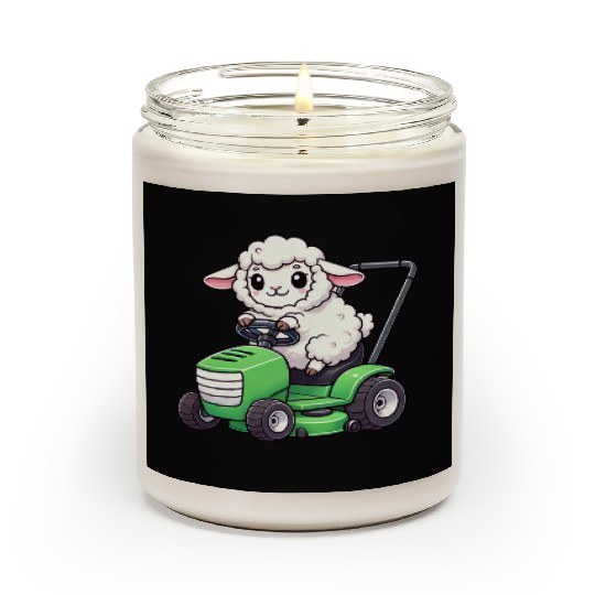 Funny sheep lawn mower farmer lamb grass Scented Candles