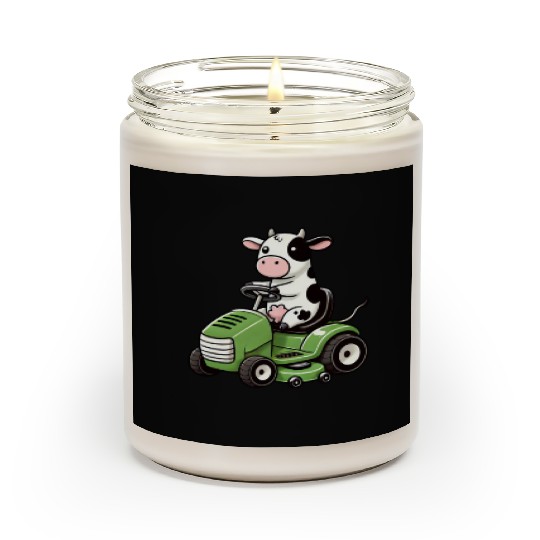 Funny cow as lawn mower farmer grass Scented Candles