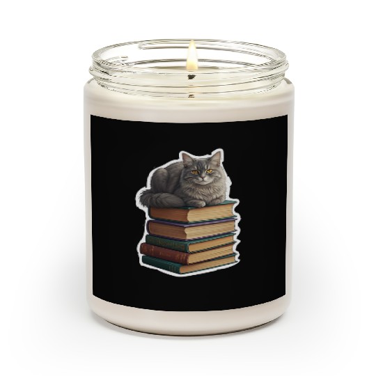 Grey Cat Loaf On Books Scented Candles
