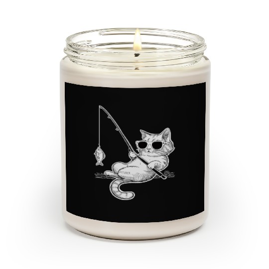 Cat Wearing Sunglasses Fishing with a Fish Scented Candles