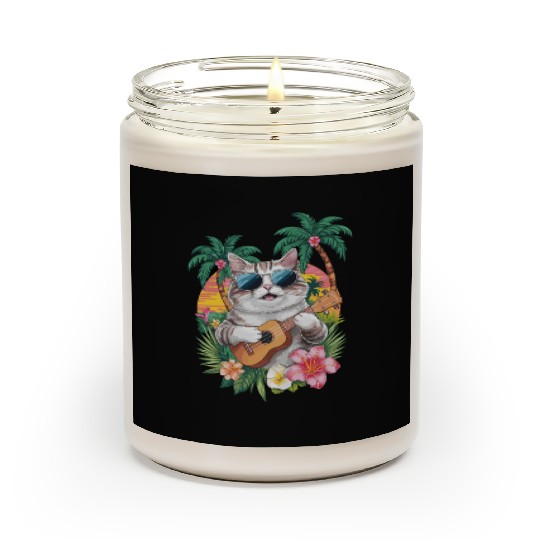 Cat Ukulele Sunglasses Tropical Vibes Scented Candles