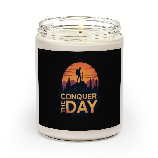 Conquer the Day Hiking Illustration Scented Candles