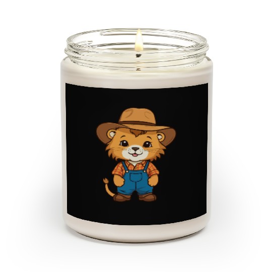 baby lion dressed as a farmer Scented Candles