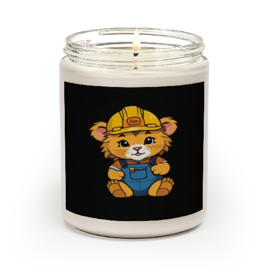 baby lion as construction worker Scented Candles
