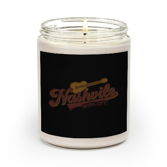 Nashville Music City Logo with Guitar Illustration Scented Candles