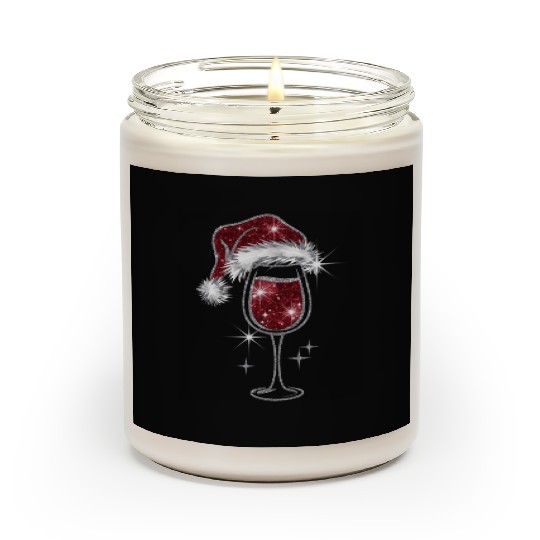 Glittery Wine Glass Christmas Santa Hat Design Scented Candles