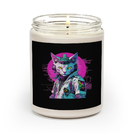 Neon Cyberpunk Warrior Cat Scented Candles