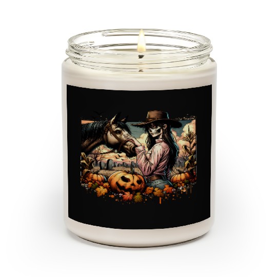 Haunting Cowgirl and Horse in Halloween Graveyard Scented Candles