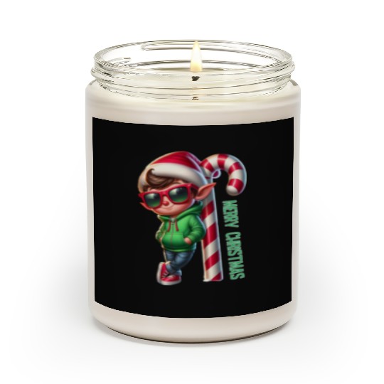 Merry Christmas Cool Elf with Candy Cane Vibes Scented Candles
