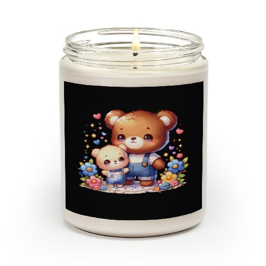 Adorable Bear Family Surrounded by Flowers and Scented Candles