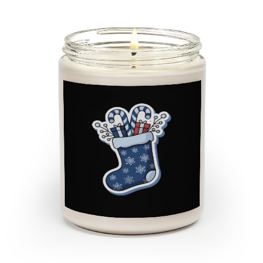 Christmas Stocking Candy Canes Blue And White Scented Candles