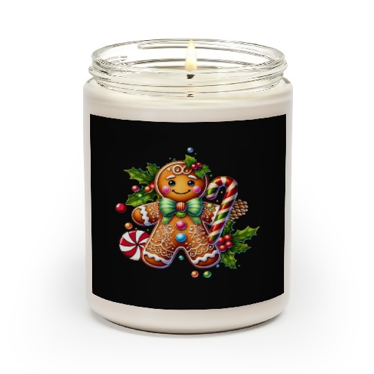Happy gingerbread man with candy cane Scented Candles