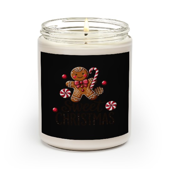Happy gingerbread man with candy cane Scented Candles