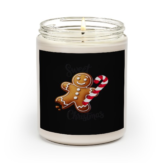 Happy gingerbread man with candy cane Scented Candles