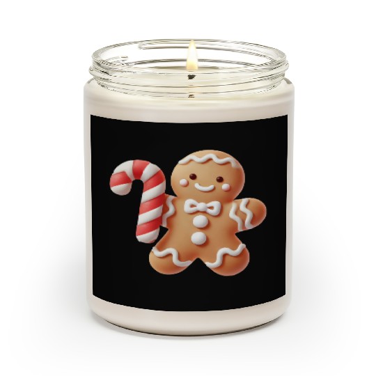 Happy gingerbread man with candy cane Scented Candles