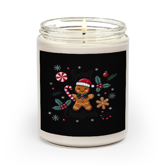 Happy gingerbread man with candy cane Scented Candles