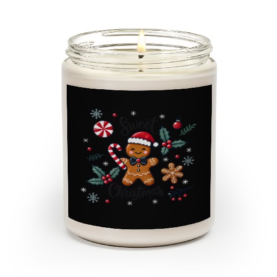 Happy gingerbread man with candy cane Scented Candles