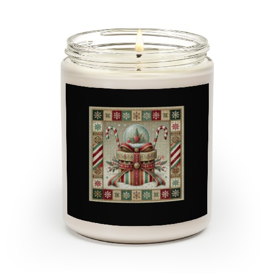 Christmas Snow Globe with Candy Canes and Ribbons Scented Candles