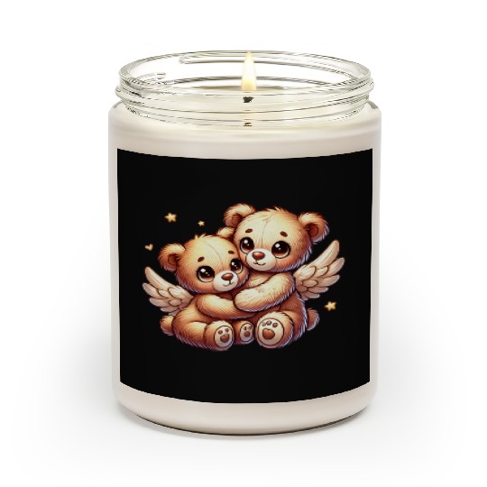 cute angel teddy bears in a loving embrace Scented Candles