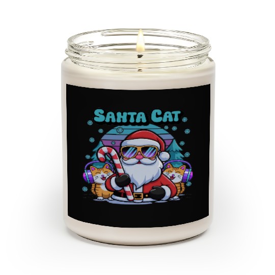 Retro Santa Cartoon - Cool Cats & Candy Cane Vibes Scented Candles