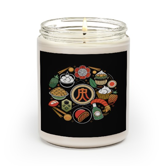 Japanese Cuisine Circle Retro Design Scented Candles