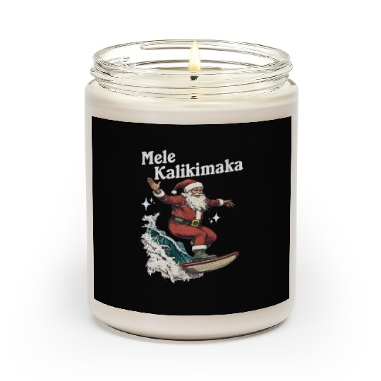 Mele Kalikimaka Hawaiian Christmas Surfing Santa Scented Candles