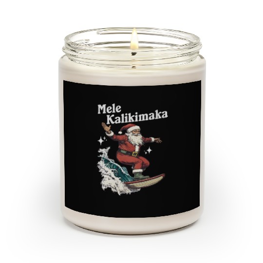 Mele Kalikimaka Hawaiian Christmas Surfing Santa Scented Candles
