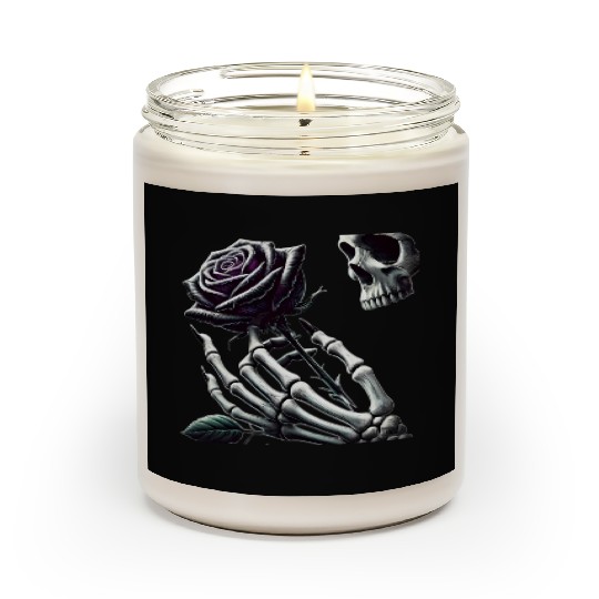 Skeleton Hand Holding a Poisonous Rose Scented Candles