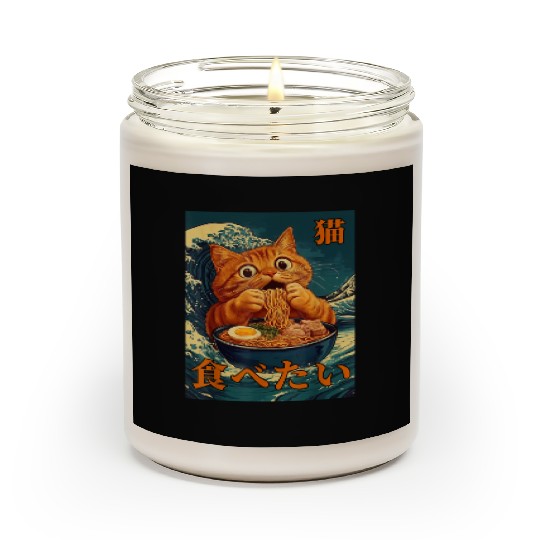 Cat Ramen Japanese Graphic Art Kids Men Women Fun Scented Candles