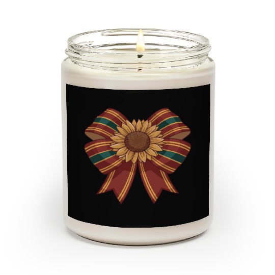 Sunflower on Red and Green Ribbon Bow Scented Candles