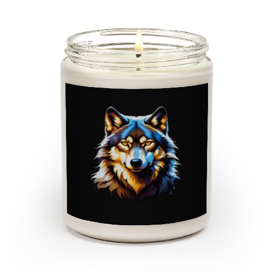 Isolated Lone Wolf Head Ink Design Scented Candles