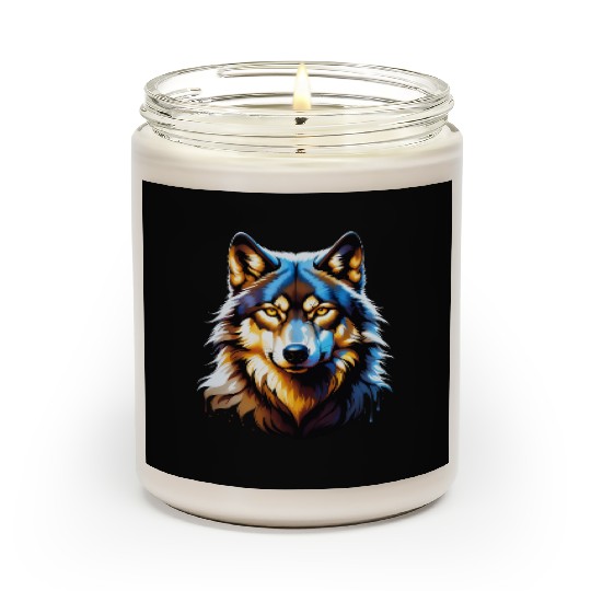 Isolated Lone Wolf Head Ink Design Scented Candles