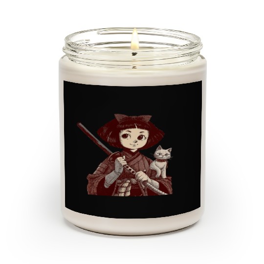 Chibi Samurai Warrior Cat Companion & Blossoms Scented Candles