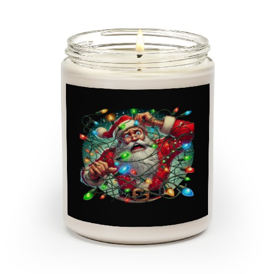 Funny Christmas Santa: Tangled in Lights Scented Candles