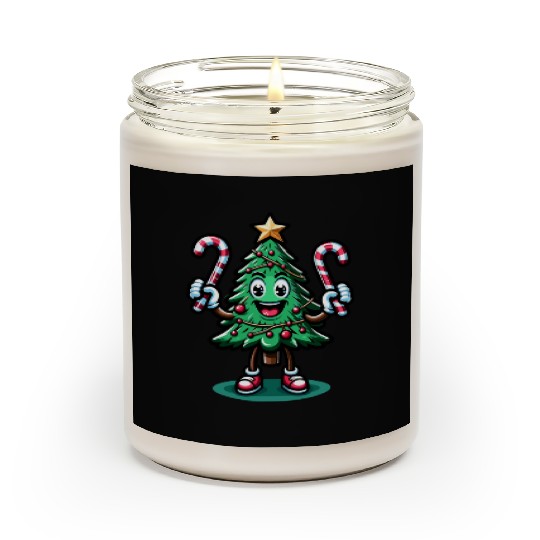 Happy Christmas Tree With Candy Canes Retro Scented Candles