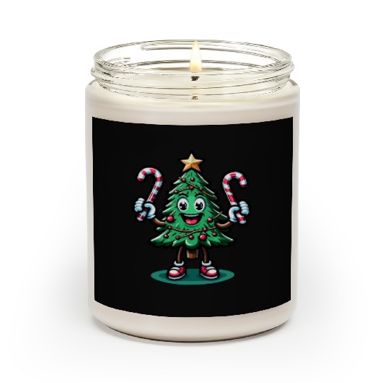 Happy Christmas Tree With Candy Canes Retro Scented Candles
