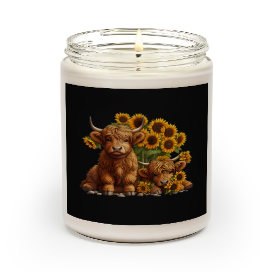 Cute Scottish Highland Cow Sunflower Farmer Scented Candles