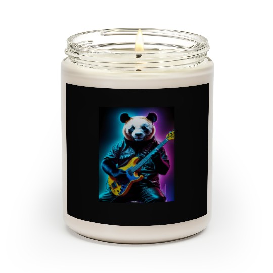 Panda playing guitar neon art Scented Candles