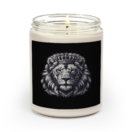 Royal Lion Face with Crown Black and Grey Scented Candles
