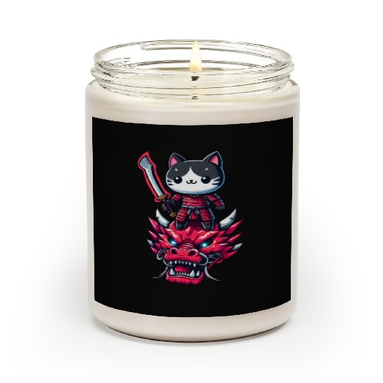 Samurai Cat with Sword on Dragon in Epic 3D Effect Scented Candles