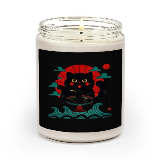 Kawaii Black Cat Eating Ramen Noodles Japanese Scented Candles