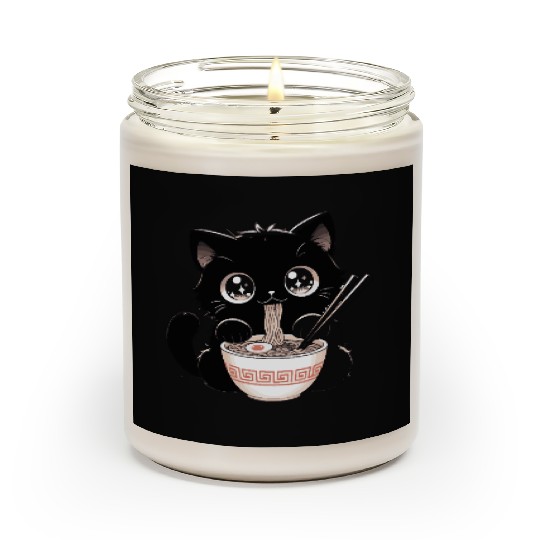 Cute Kawaii Cat eating Ramen Asian Food Gift Scented Candles