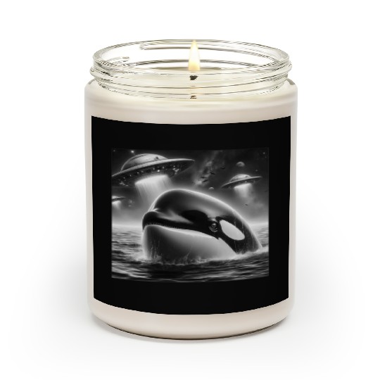 Killer whale Funny Graphic Selfie with UFOs Weird Scented Candles