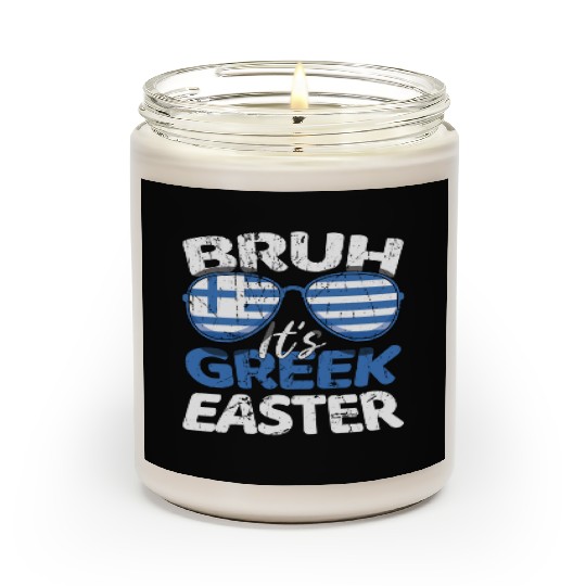 Bruh It's Greek Easter Greece Flag Funny Easter Scented Candles