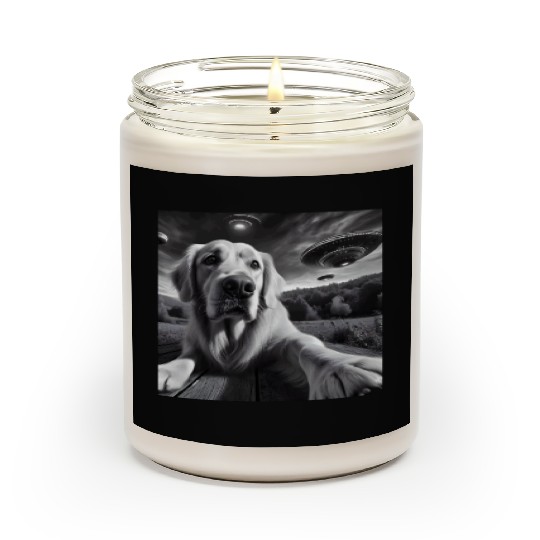 Golden Retriever Funny Graphic Selfie with UFOs We Scented Candles