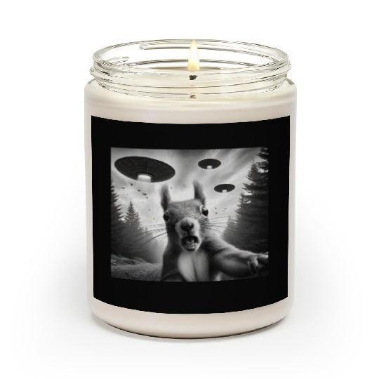 Squirrel Sci-Fi Funny Graphic Selfie with UFOs Wei Scented Candles