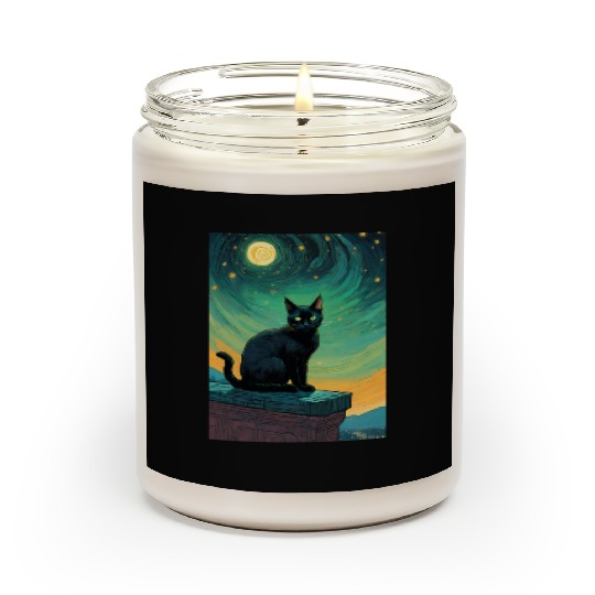Cat painting red black cat Scented Candles